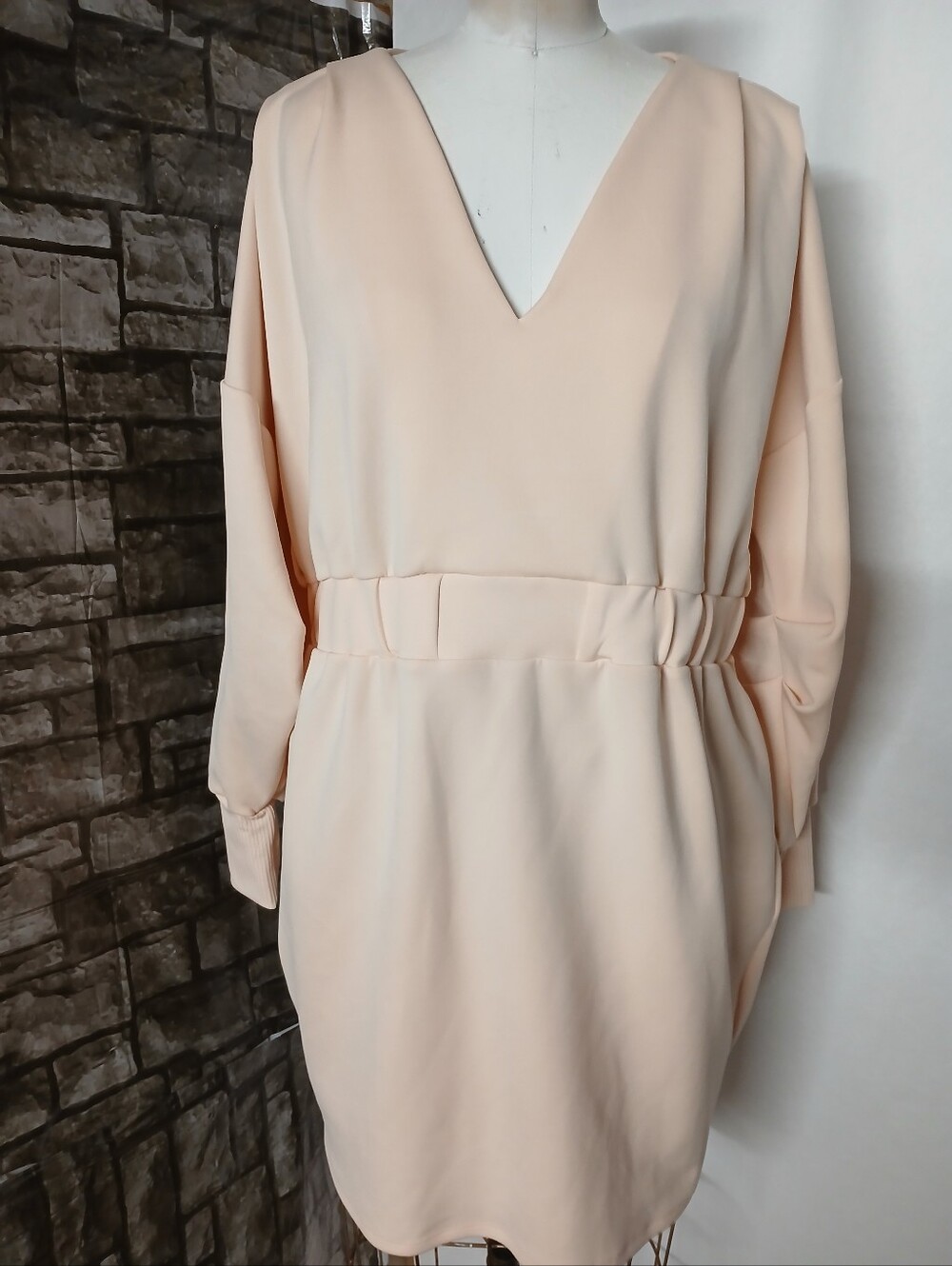 ASOS Light Peach V-Neck Belted Mini Dress